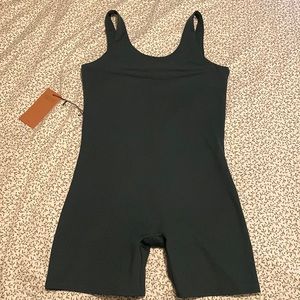NWT dark green Girlfriend Collective shorts workout unitard jumpsuit